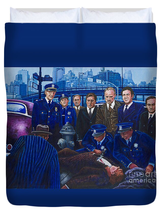 Godfather Duvet Cover featuring the painting Innocent Bystanders by Michael Frank