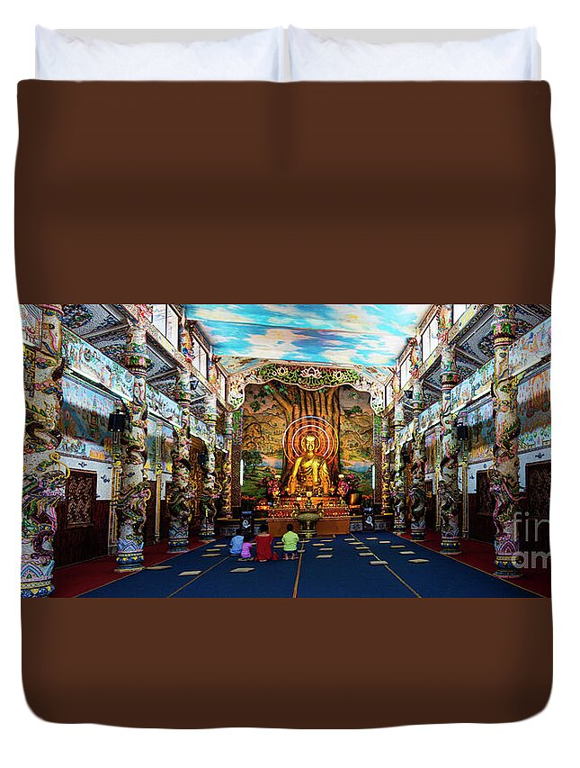Da Lat Duvet Cover featuring the photograph Inside Linh Phuoc Pagoda Temple Buddha by Chuck Kuhn