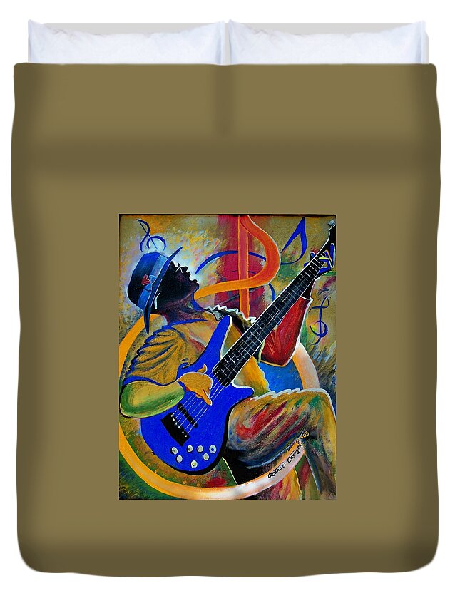  Guitar Duvet Cover featuring the painting Inside my music by Arthur Covington