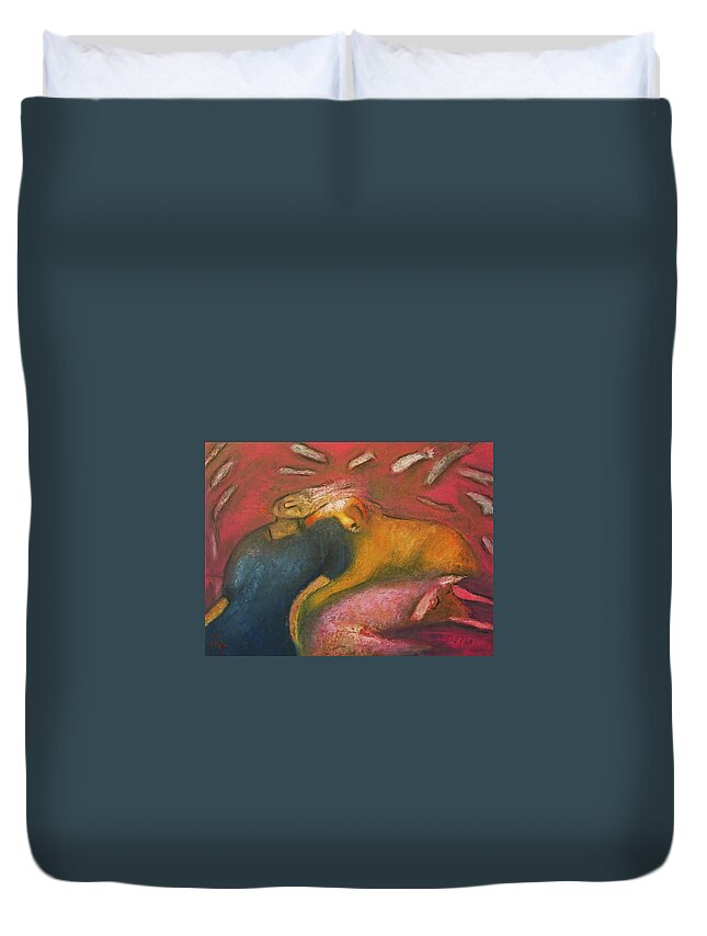 Oil Painting Duvet Cover featuring the painting Inside their dreaming by Suzy Norris
