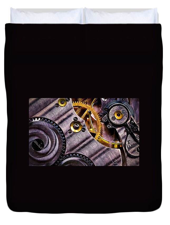 Pocket Watch Duvet Cover featuring the photograph Inside Time by Onyonet Photo studios