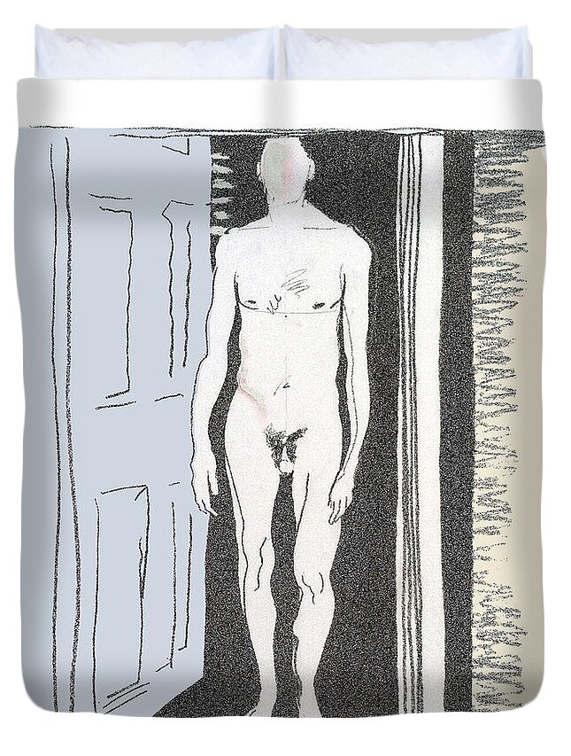 male Nude Duvet Cover featuring the drawing Insomnia 1 by Stan Magnan