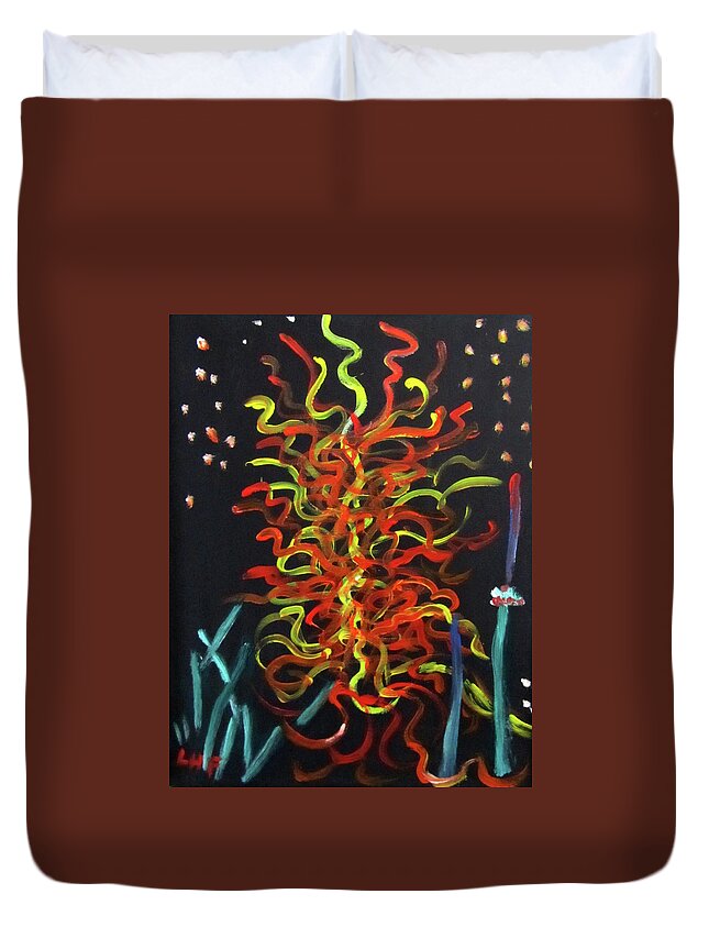 Abstract Duvet Cover featuring the painting Inspired by Chihuly by Linda Feinberg