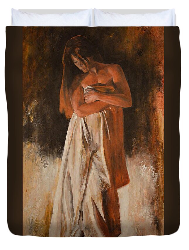 Nude Nudes Woman People Portrait Figure Figurative Abstract Duvet Cover featuring the painting Intenso by Escha Van den bogerd