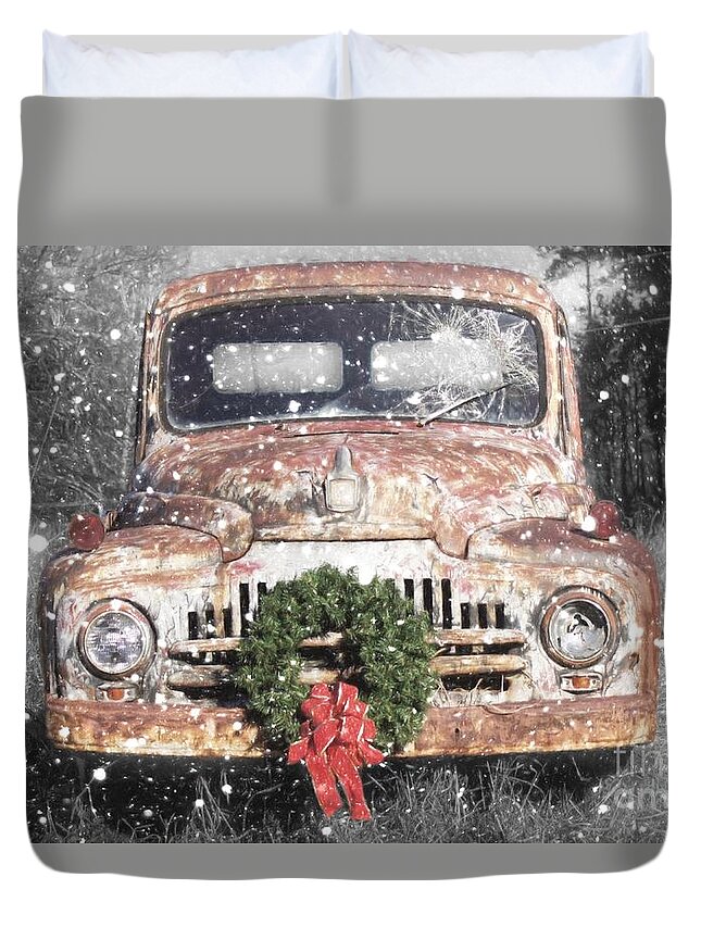 International Truck Duvet Cover featuring the photograph International Christmas Snow by Benanne Stiens