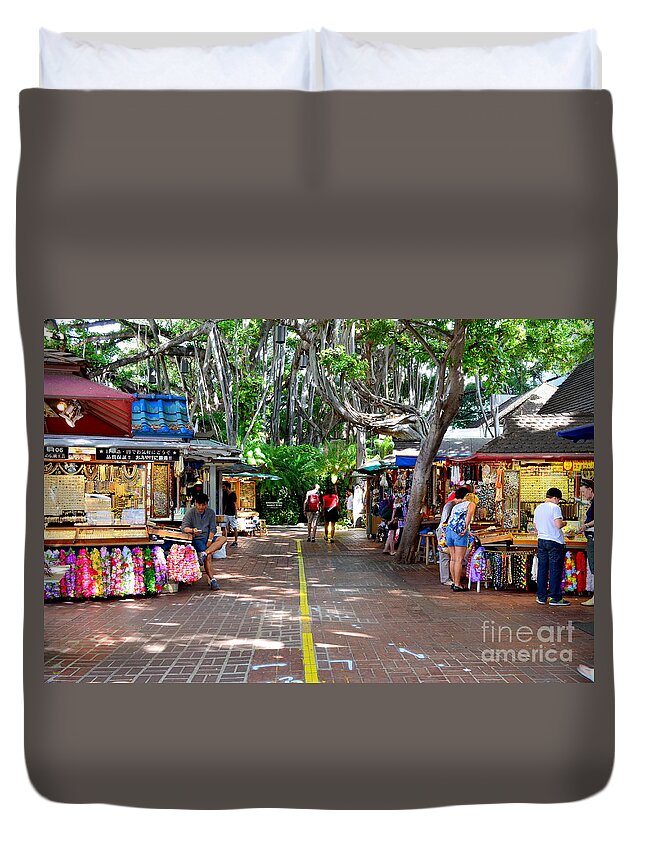 Marketplace Duvet Cover featuring the photograph International Marketplace - Honolulu Hawaii by Mary Deal