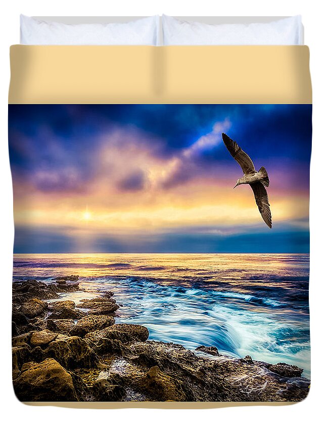 Cloudy Duvet Cover featuring the photograph Into Mist and Light by Rikk Flohr