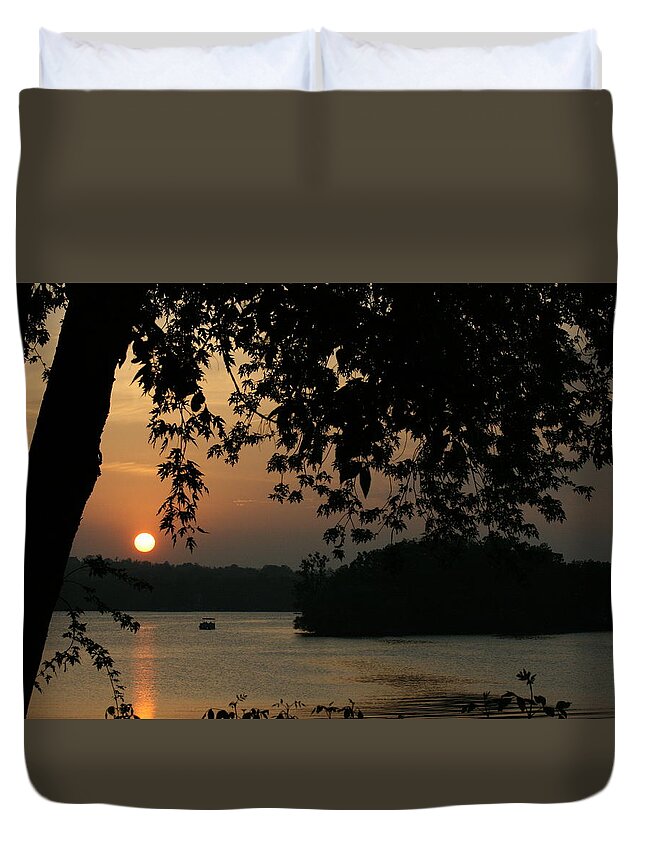 Sunset Duvet Cover featuring the photograph Into the Lake by Nancy Dinsmore