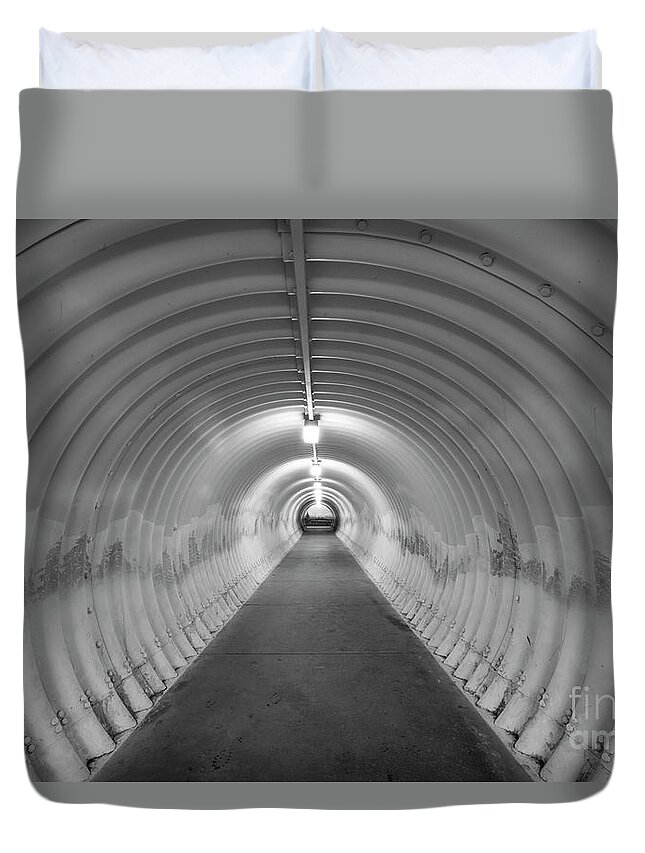 Round Duvet Cover featuring the photograph Into the tunnel by Juli Scalzi