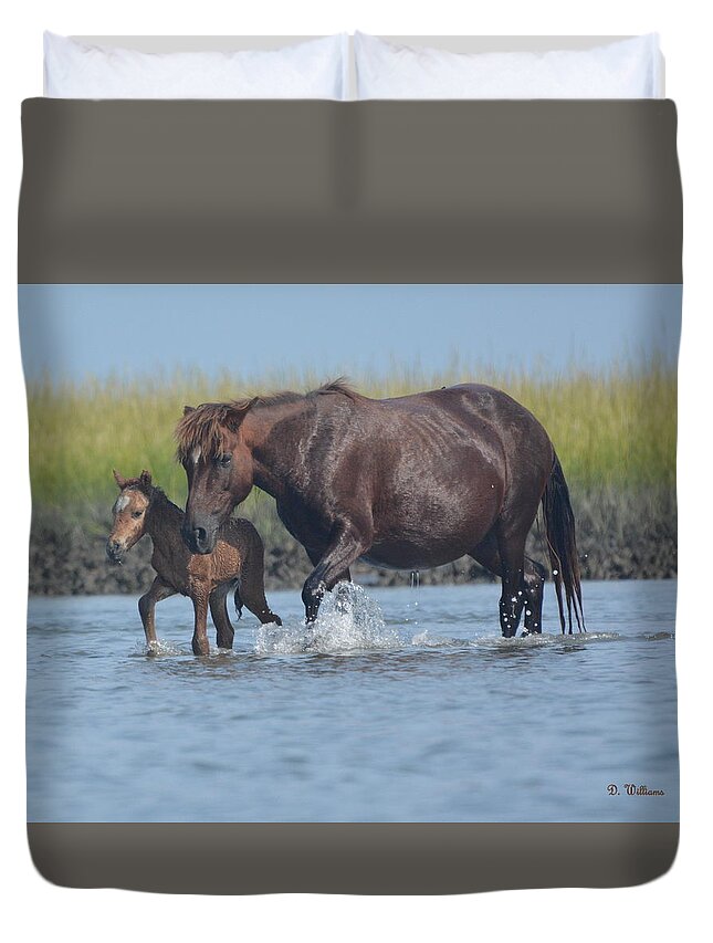Island Horse Duvet Cover featuring the photograph Into the Waters by Dan Williams