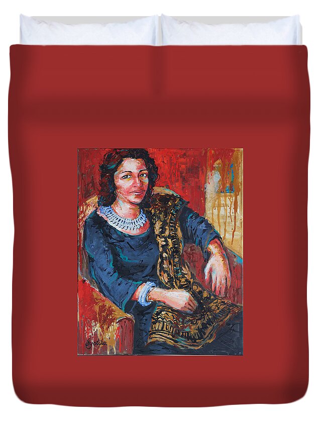 Original Painting Duvet Cover featuring the painting Intrigue by Jyotika Shroff