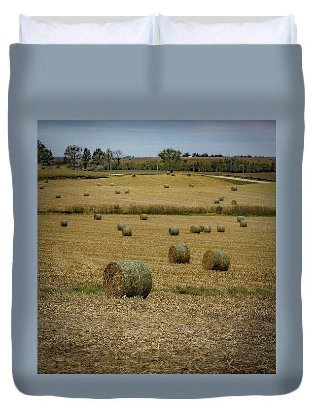 Hay Field Duvet Cover featuring the photograph Iowa Hayscape by Ray Congrove