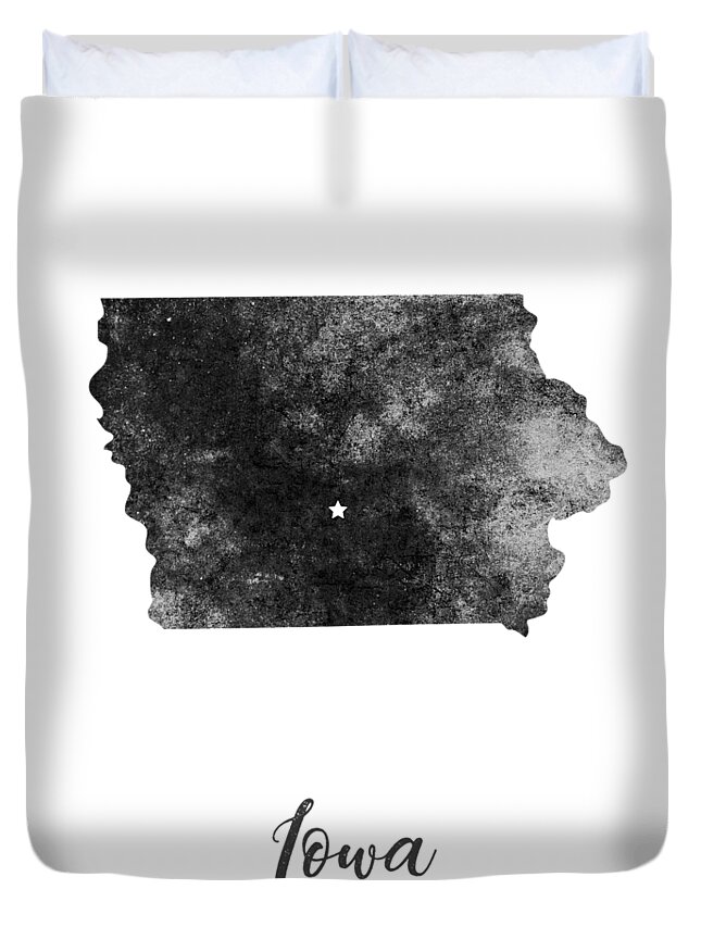 Iowa Duvet Cover featuring the mixed media Iowa State Map Art - Grunge Silhouette by Studio Grafiikka
