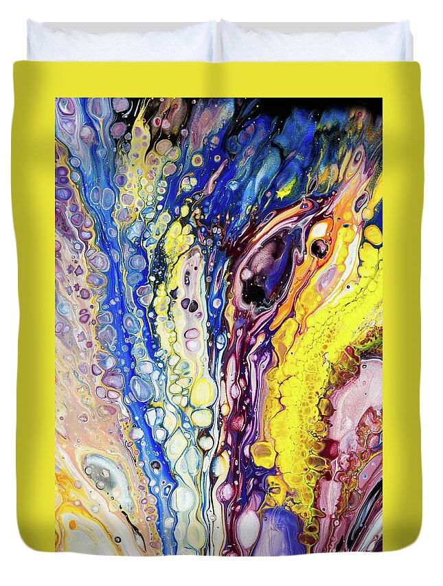 Jenny Rainbow Fine Art Photography Duvet Cover featuring the painting Iridescent Reality Fragment 2. Fluid Acrylic Painting by Jenny Rainbow