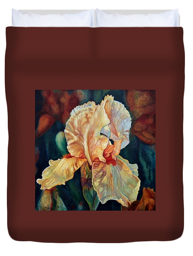 Floral Duvet Cover featuring the painting Iris 3_2017 by Steven Ward