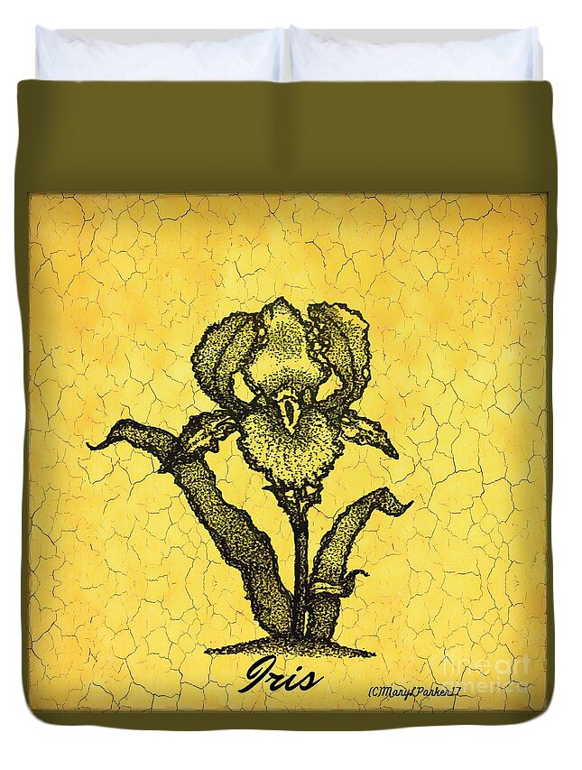 Pen Ink Mix Media Duvet Cover featuring the mixed media Iris copyright MaryLParker17 by MaryLee Parker