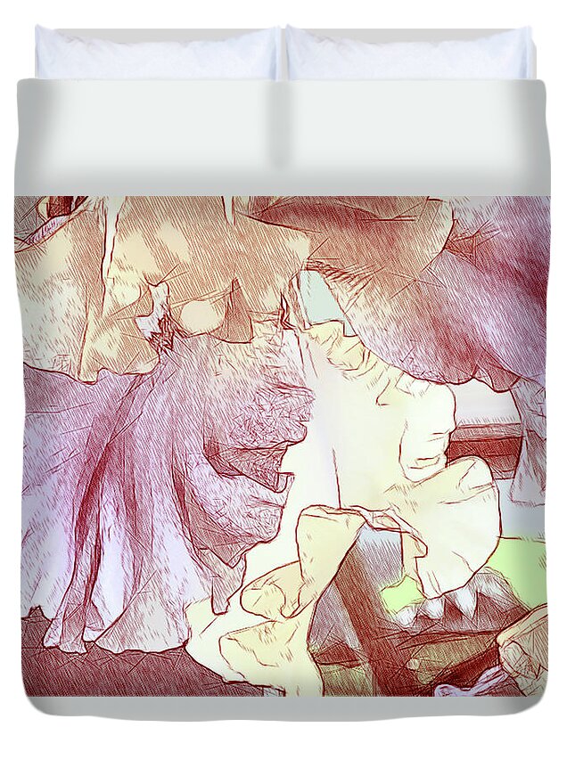Flower Duvet Cover featuring the digital art Iris drawing in color by Bonnie Willis