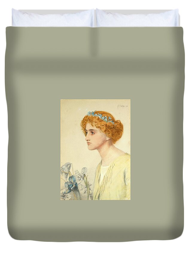 Frederick Sandys Duvet Cover featuring the drawing Iris by Frederick Sandys