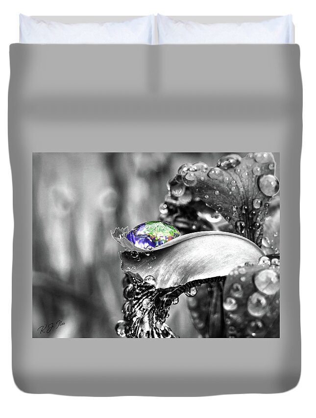 Iris Duvet Cover featuring the digital art Iris In Black And Color by Kathleen Illes