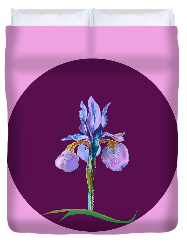 Flower Duvet Cover featuring the digital art Iris on red purple by Mary Armstrong