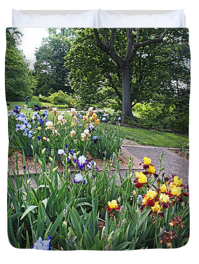 Photography Duvet Cover featuring the photograph Iris with Trees by Nancy Kane Chapman