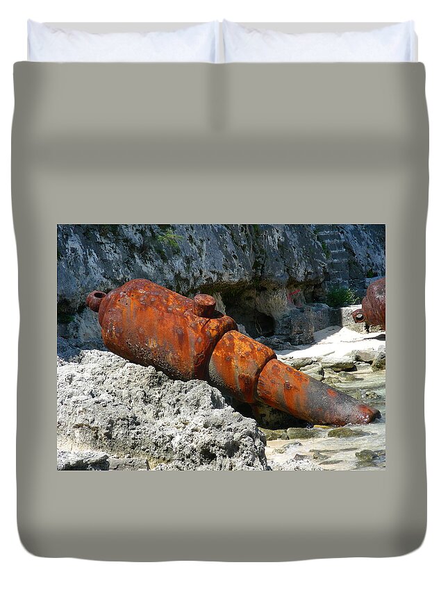 Rusty Duvet Cover featuring the photograph Iron Cannon by Jean Wolfrum