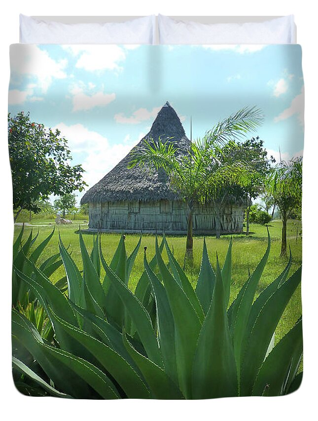 Photography Duvet Cover featuring the photograph Island hut and scenery by Francesca Mackenney