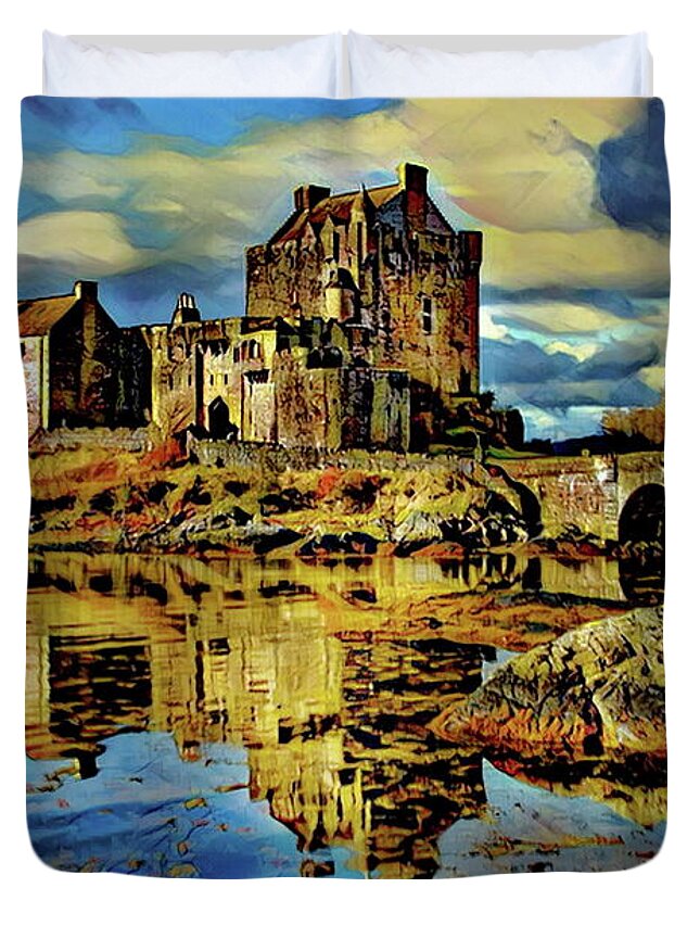 Celtic Duvet Cover featuring the digital art Island of Donnan - Scotland by Russ Harris