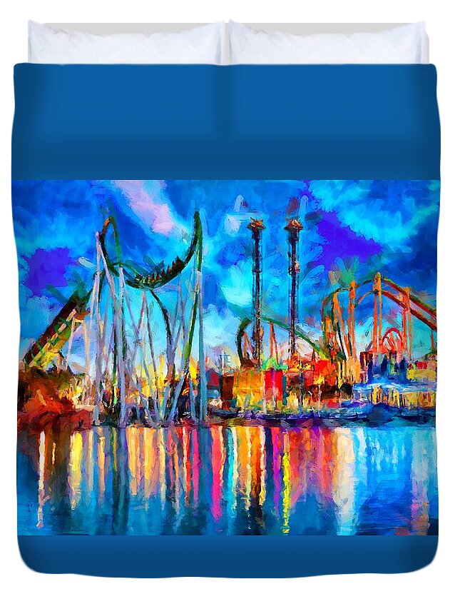 Park Duvet Cover featuring the digital art Islands of Adventure by Caito Junqueira
