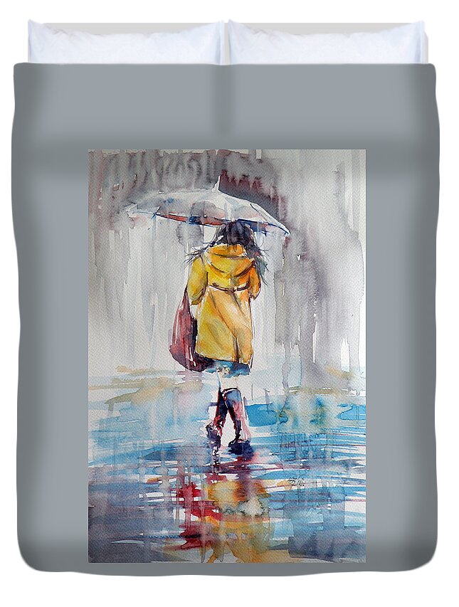 Raining Duvet Cover featuring the painting It is raining by Kovacs Anna Brigitta