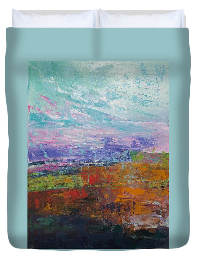 Landscape Duvet Cover featuring the painting It Rained That Day by Linda Bailey