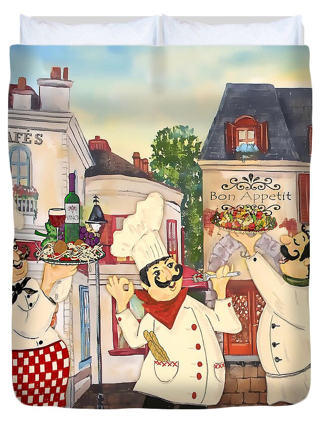 French Duvet Cover featuring the painting Italian Chefs-JP3042 by Jean Plout