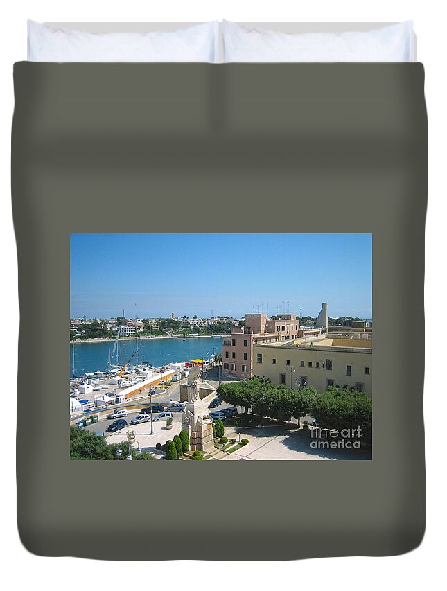 Cityscape Duvet Cover featuring the photograph Italian Harbor- Brindisi, Apulia by Italian Art