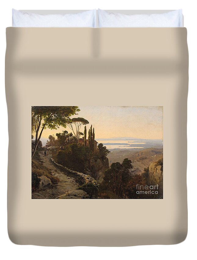 Oswald Achenbach Duvet Cover featuring the painting Italian Landscape by MotionAge Designs