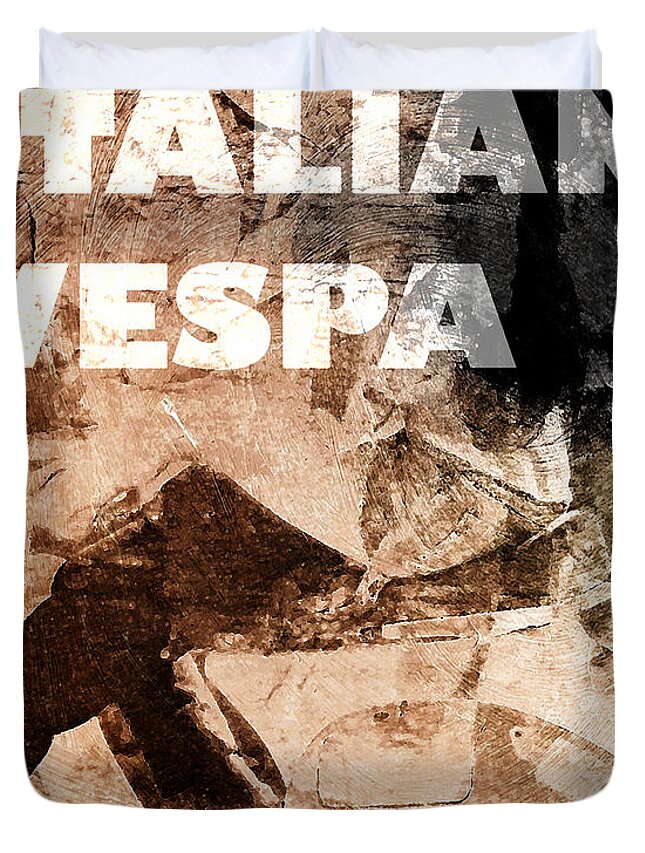 Italy Duvet Cover featuring the digital art Italian Vespa by Andrea Barbieri