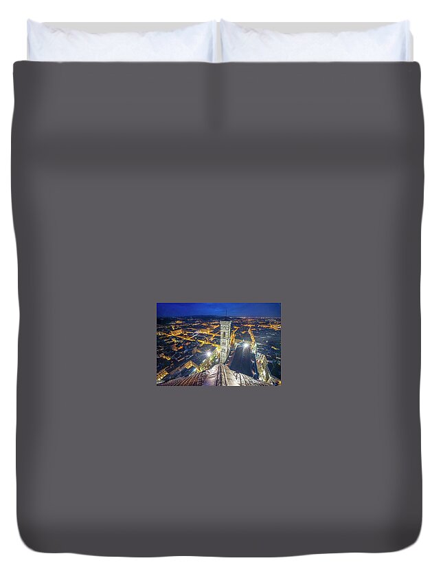 Italy Duvet Cover featuring the photograph Italy Florence Duomo Night View by Street Fashion News