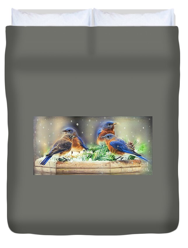 Bluebird Duvet Cover featuring the painting It's A Family Affair by Tina LeCour