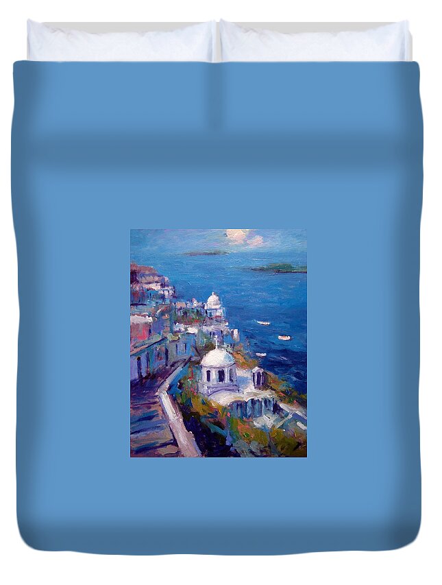 Santorini Duvet Cover featuring the painting Its a Santorini kind of mood by R W Goetting