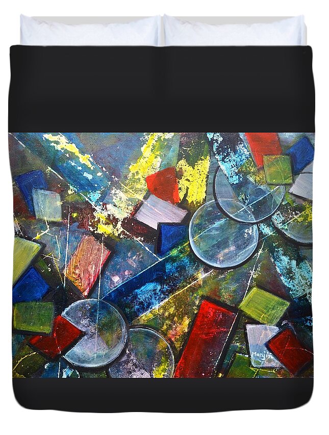 Art Duvet Cover featuring the painting Its Complicated Abstract Geometric painting by Manjiri Kanvinde