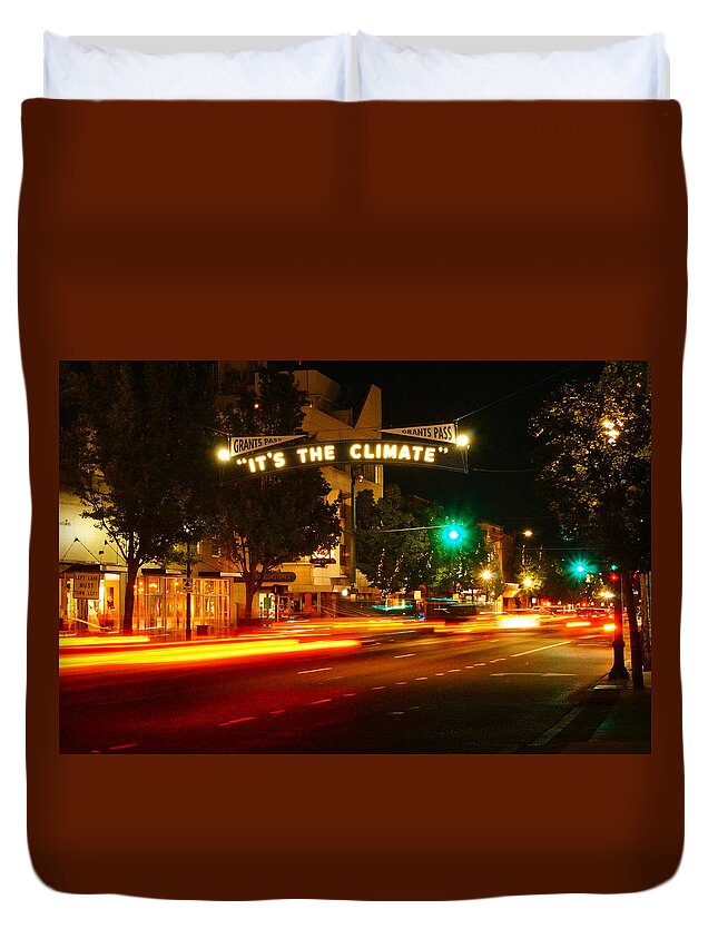 Brake Lights Duvet Cover featuring the photograph It's The Climate by Beth Collins