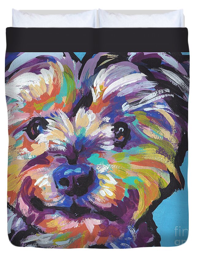 Yorkie Duvet Cover featuring the painting Itsy Bitsy Best Friend by Lea S