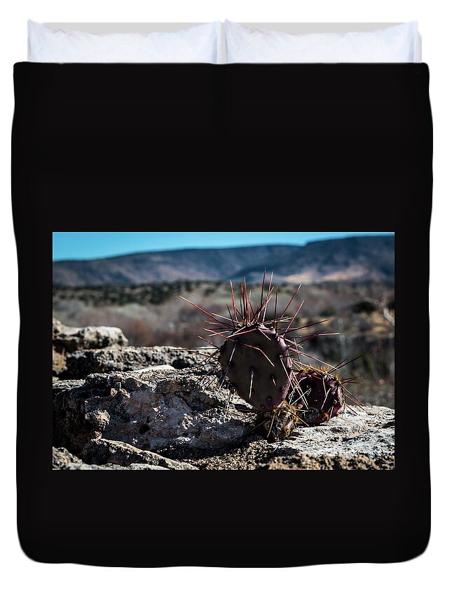 Prickly Duvet Cover featuring the photograph Itty Bitty Prickly Pear Cactus by Susie Weaver