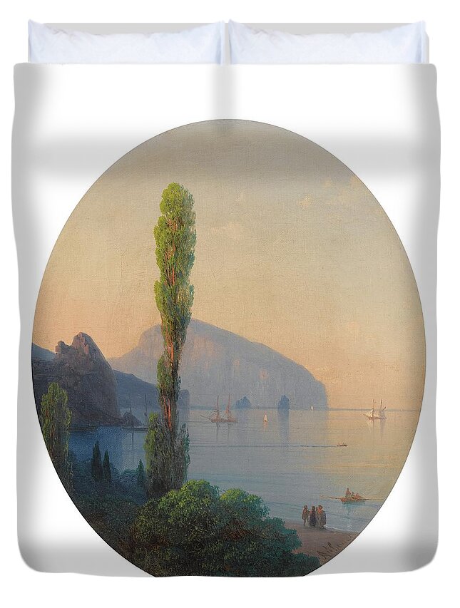 Ivan Konstantinovich Aivazovsky 1817-1900 View Of The Ayu Dag Duvet Cover featuring the painting Ivan Konstantinovich Aivazovsky by View Of The Ayu Dag