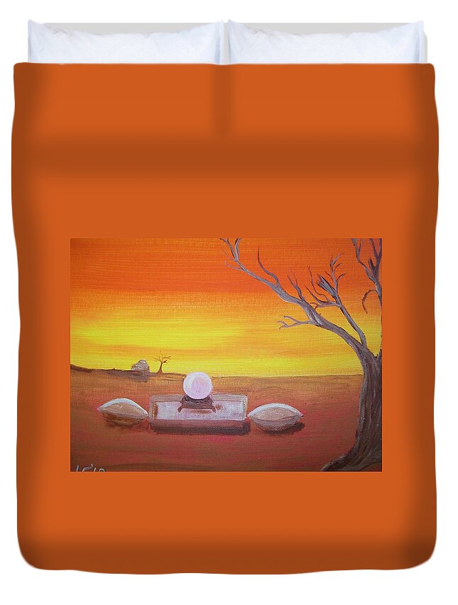 Yellow Duvet Cover featuring the painting Ive Seen Enough by Laurette Escobar