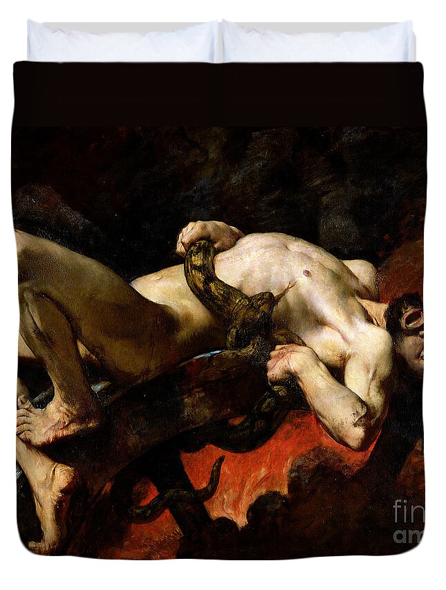 Man Duvet Cover featuring the painting Ixion Thrown into Hades by Jules Elie Delaunay