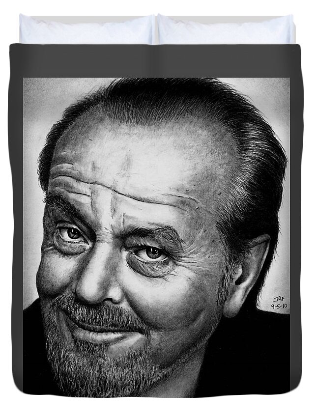 Jack Nicholson Duvet Cover featuring the drawing Jack Nicholson by Rick Fortson