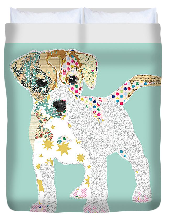 Jack Russel Collage Duvet Cover featuring the mixed media Jack Russell by Claudia Schoen