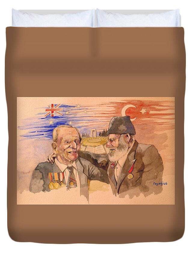 Anzac Duvet Cover featuring the painting Jack Ryan and Hyseyin Kacmaz by Ray Agius