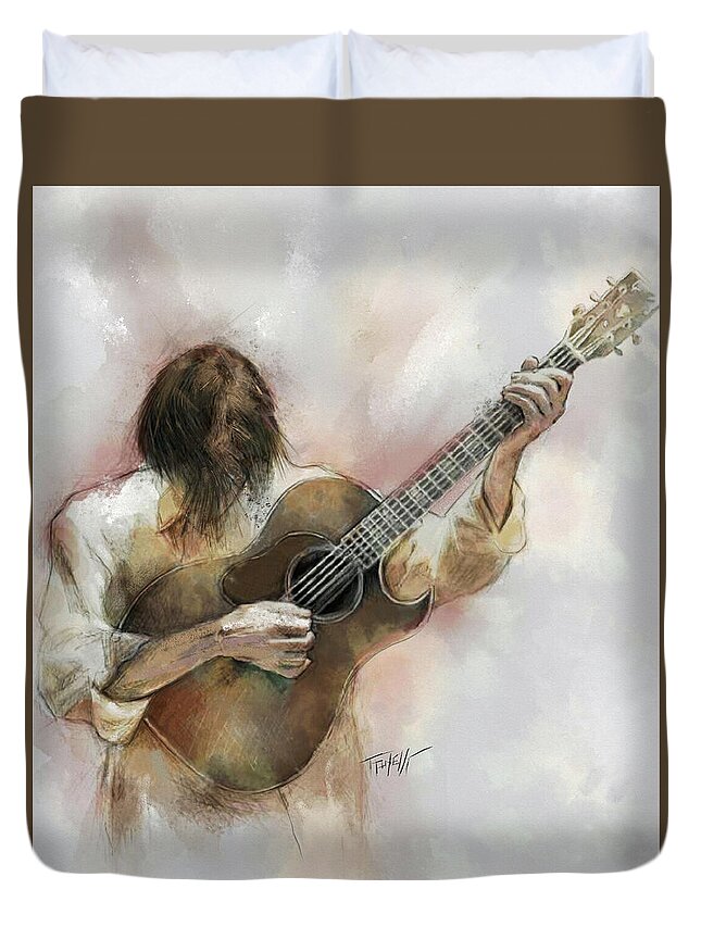 Jackson Brown Duvet Cover featuring the mixed media Jackson Browne by Mark Tonelli