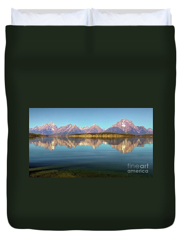 Jackson Lake Tetons Duvet Cover featuring the photograph Jackson Lake Tetons Refection by Roxie Crouch
